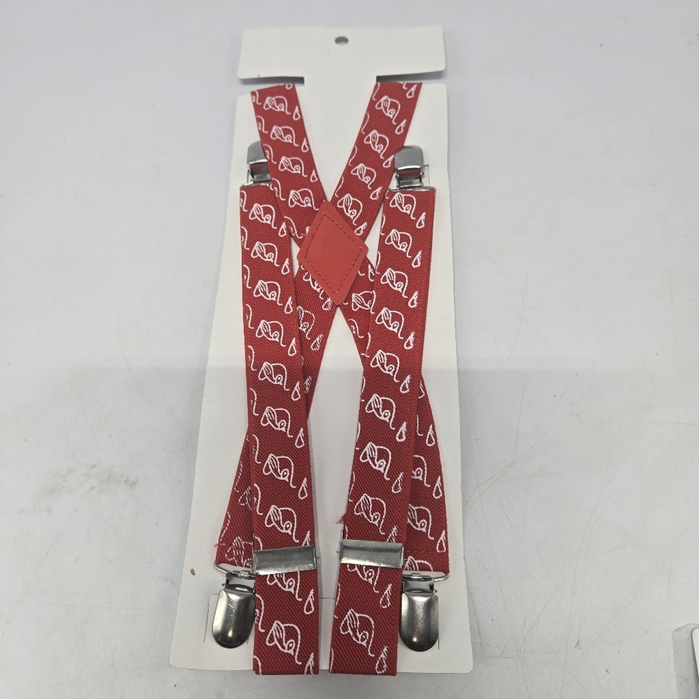NEW Stylish Red and White Elephant Print Suspenders OS